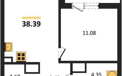 Планировка однокомнатной(квартира) площадью 38.39 квадратных метров в ЖК “ЖК Светлый мир Станция Л”