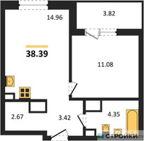 Планировка однокомнатной(квартира) площадью 38.39 квадратных метров в “ЖК Светлый мир Станция Л”