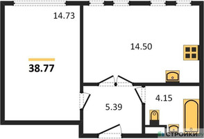 Планировка однокомнатной(апартаменты) площадью 38.77 квадратных метров в “ЖК Движение. Говорово”