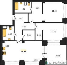Планировка двухкомнатной(квартира) площадью 78.93 квадратных метров в ЖК “ЖК NOVA (Нова)”