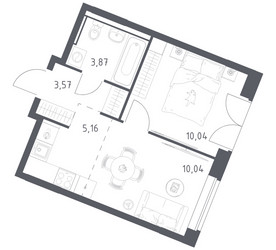 Планировка однокомнатной(квартира) площадью 32.68 квадратных метров в ЖК “ЖК Квартал Западный”