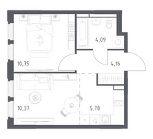 Планировка однокомнатной(квартира) площадью 35.15 квадратных метров в “ЖК Космический Квартал”
