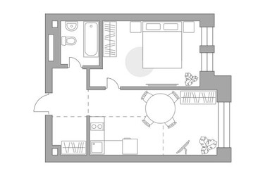 Планировка однокомнатной(квартира) площадью 43.71 квадратных метров в ЖК “ЖК Павелецкая от Гранель”