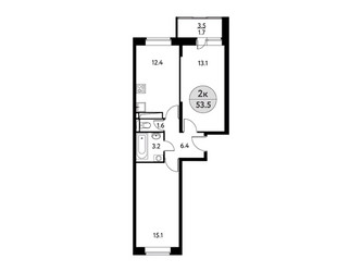 Планировка двухкомнатной(квартира) площадью 53.5 квадратных метров в ЖК “ЖК Солнечная долина (Щёлково)”