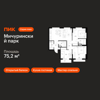 Планировка трехкомнатной(квартира) площадью 75.2 квадратных метров в “ЖК Мичуринский Парк”