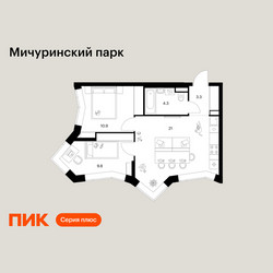 Планировка двухкомнатной(квартира) площадью 49.3 квадратных метров в ЖК “ЖК Мичуринский Парк”