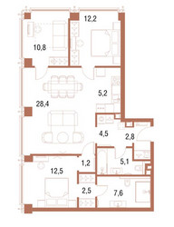 Планировка трехкомнатной(квартира) площадью 92.6 квадратных метров в ЖК “ЖК Симфония 34”