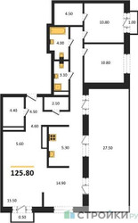 Планировка трехкомнатной(квартира) площадью 125.8 квадратных метров в ЖК “ЖК Квартал Метроном”