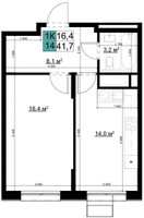 Планировка однокомнатной(квартира) площадью 41.7 квадратных метров в “ЖК Одинцово Сити”