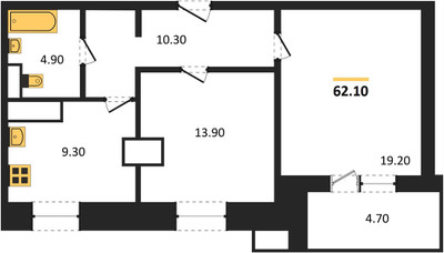 Планировка двухкомнатной(квартира) площадью 62.1 квадратных метров в ЖК “ЖК Парк Легенд 2”
