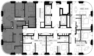 Планировка 4+ комнатной(квартира) площадью 102.1 квадратных метров в ЖК “ЖК SET (Сет)”