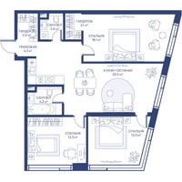 Планировка трехкомнатной(квартира) площадью 83.7 квадратных метров в “ЖК Свет”