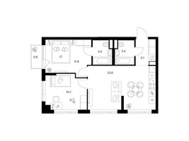 Планировка двухкомнатной(квартира) площадью 56.2 квадратных метров в “Бунинская набережная”