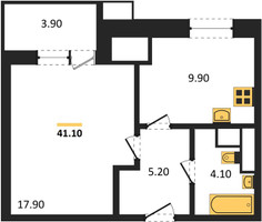 Планировка однокомнатной(квартира) площадью 41.1 квадратных метров в “ЖК Парк Легенд 2”