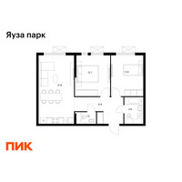 Планировка двухкомнатной(квартира) площадью 60.4 квадратных метров в “ЖК Яуза Парк (Мытищи)”