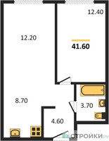 Планировка однокомнатной(квартира) площадью 41.6 квадратных метров в “ЖК Новый Зеленоград”