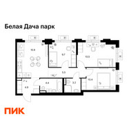 Планировка трехкомнатной(квартира) площадью 67.5 квадратных метров в “ЖК Белая Дача парк”