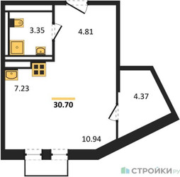 Планировка студии(квартира) площадью 30.2 квадратных метров в “ЖК Рублевский Квартал”