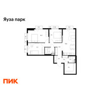 Планировка трехкомнатной(квартира) площадью 86 квадратных метров в “ЖК Яуза Парк (Мытищи)”