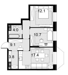 Планировка двухкомнатной(квартира) площадью 57.1 квадратных метров в ЖК “ЖК Театральный квартал”