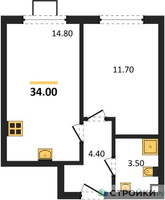 Планировка однокомнатной(квартира) площадью 34 квадратных метров в “ЖК Лучи-2”