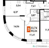 Планировка двухкомнатной(квартира) площадью 50.26 квадратных метров в “ЖК Движение. Говорово”