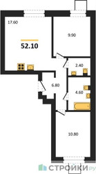 Планировка двухкомнатной(квартира) площадью 52.1 квадратных метров в ЖК “ЖК Лесная Отрада”