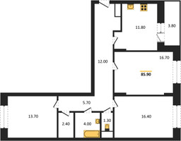 Планировка трехкомнатной(квартира) площадью 85.9 квадратных метров в “ЖК Эдельвейс (Первомайское)”