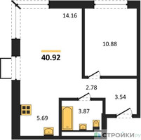Планировка однокомнатной(квартира) площадью 40.92 квадратных метров в “ЖК Квартал Западный”