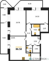 Планировка двухкомнатной(квартира) площадью 86.58 квадратных метров в “Квартал Foriver”