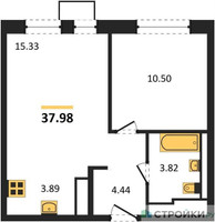 Планировка однокомнатной(квартира) площадью 37.98 квадратных метров в “ЖК Пятницкие луга”