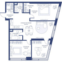 Планировка трехкомнатной(квартира) площадью 74.9 квадратных метров в “ЖК Свет”