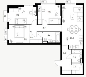 Планировка трехкомнатной(квартира) площадью 84.3 квадратных метров в ЖК “Ярославский квартал”