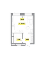 Планировка однокомнатной(квартира) площадью 24.52 квадратных метров в “ЖК Радость (Радумля Парк)”