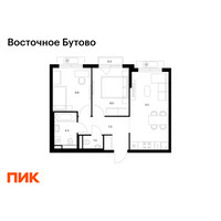 Планировка двухкомнатной(квартира) площадью 50.4 квадратных метров в “ЖК Восточное Бутово”