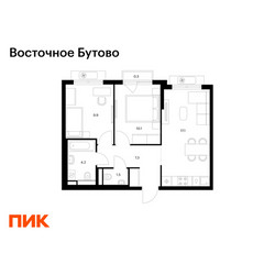Планировка двухкомнатной(квартира) площадью 50.4 квадратных метров в ЖК “ЖК Восточное Бутово”