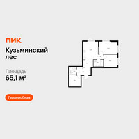Планировка двухкомнатной(квартира) площадью 65.1 квадратных метров в “ЖК Кузьминский лес”