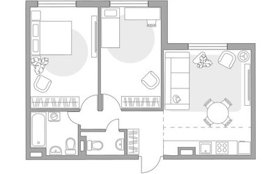 Планировка трехкомнатной(квартира) площадью 50.65 квадратных метров в ЖК “ЖК Аникеевский”