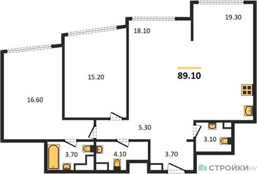 Планировка двухкомнатной(квартира) площадью 89.1 квадратных метров в ЖК “ЖК ROTTERDAM (Роттердам)”