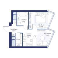 Планировка однокомнатной(квартира) площадью 38.6 квадратных метров в “ЖК ХАЙДАУТ”