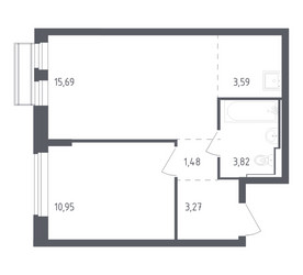 Планировка однокомнатной(квартира) площадью 38.8 квадратных метров в ЖК “ЖК Рублевский Квартал”