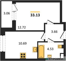 Планировка однокомнатной(квартира) площадью 33.13 квадратных метров в “Жилые кварталы Новое Пушкино”