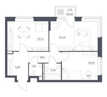 Планировка двухкомнатной(квартира) площадью 54.58 квадратных метров в “ЖК Новое Видное”