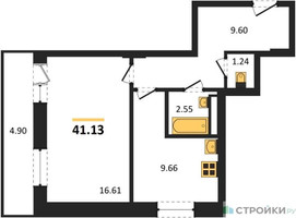 Планировка однокомнатной(квартира) площадью 41.13 квадратных метров в “Зеленый Оазис - Город”