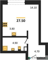 Планировка студии(квартира) площадью 27.5 квадратных метров в “ЖК Upside Towers (Апсайд Тауэрс)”