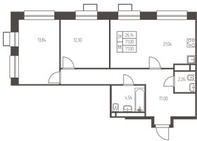 Планировка двухкомнатной(квартира) площадью 71 квадратных метров в “ЖК Новая Ивантеевка”