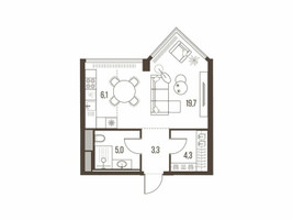 Планировка студии(квартира) площадью 38.4 квадратных метров в “ЖК High Life (Хай Лайф)”