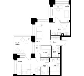 Планировка двухкомнатной(квартира) площадью 72.79 квадратных метров в ЖК “ЖК НОВА”