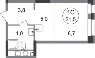 Планировка студии(квартира) площадью 21.5 квадратных метров в “ЖК Первый Московский”