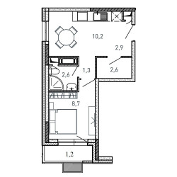 Планировка однокомнатной(квартира) площадью 29.5 квадратных метров в ЖК “ЖК Квартал Светлый”
